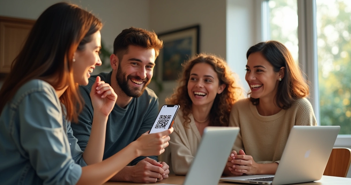 Amigos sorrindo em videochamada trocando presentes digitais 