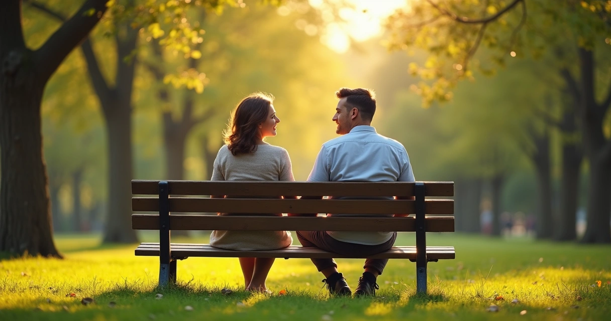 Duas pessoas conversando sentadas em um parque, transmitindo empatia e conexão 