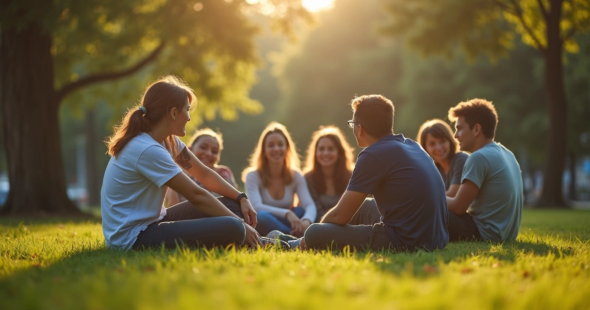 Grupo de amigos sentado em roda enquanto uma pessoa se afasta sozinha 