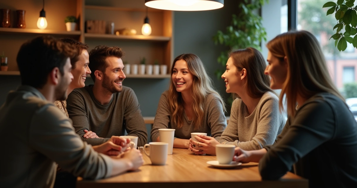 Pessoa isolada em grupo de amigos no café 