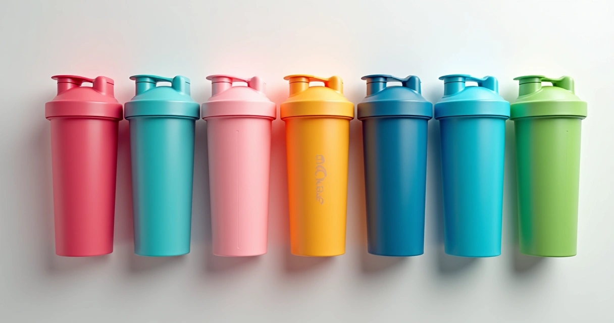 Amostra de coqueteleiras personalizadas, com várias cores em fundo branco 
