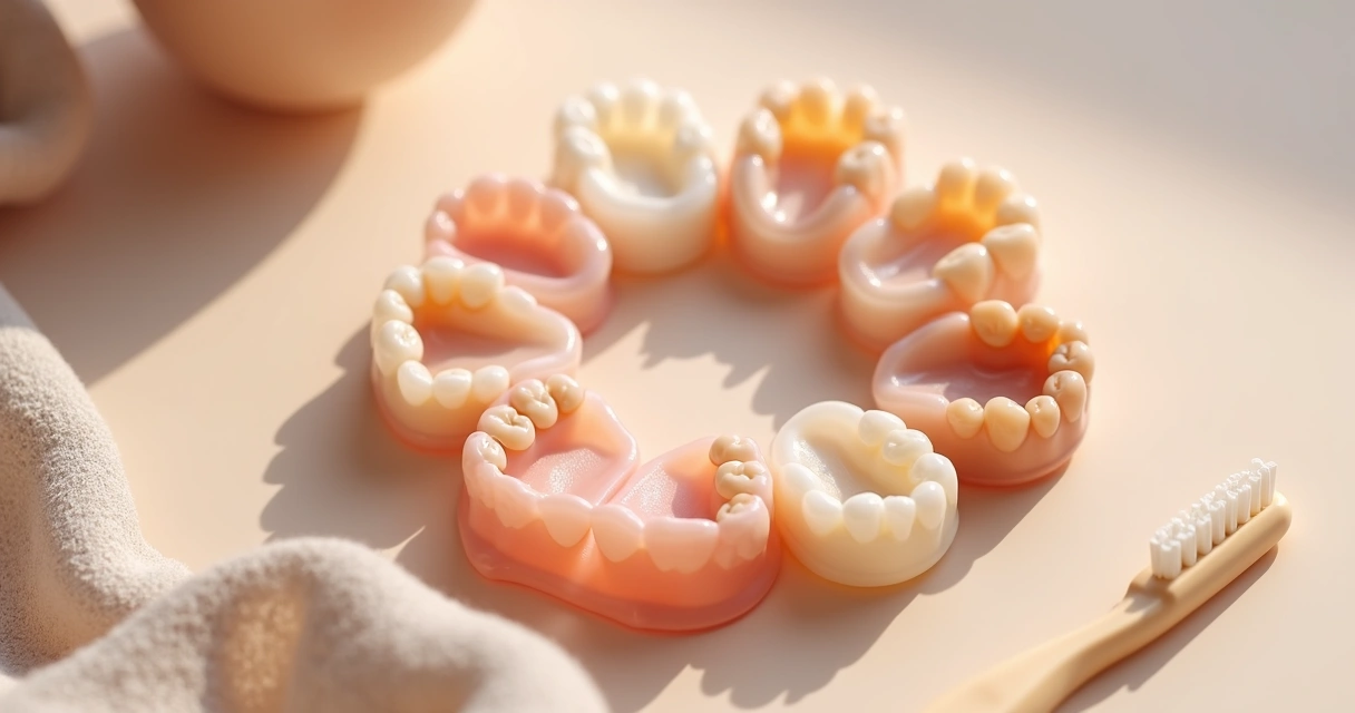 Explana de próteses flexíveis em diferentes cores sobre fundo neutro claro 