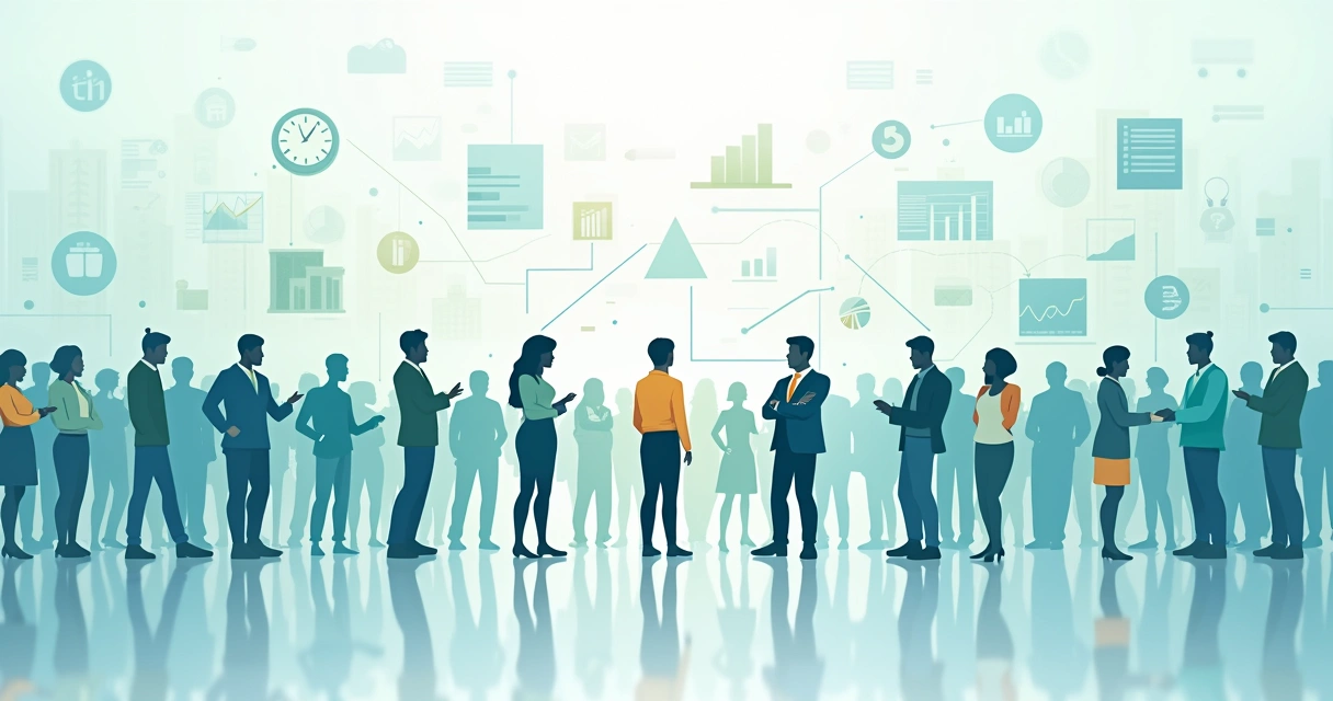 Grupos representativos mostrando amostragem em pesquisa, com ícones de eficiência e flexibilidade, em fundo neutro.