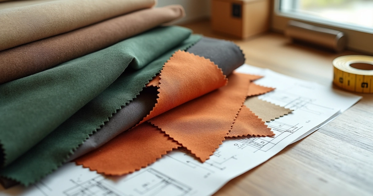 Amostras de tecidos coloridos para toldos em mesa de design 