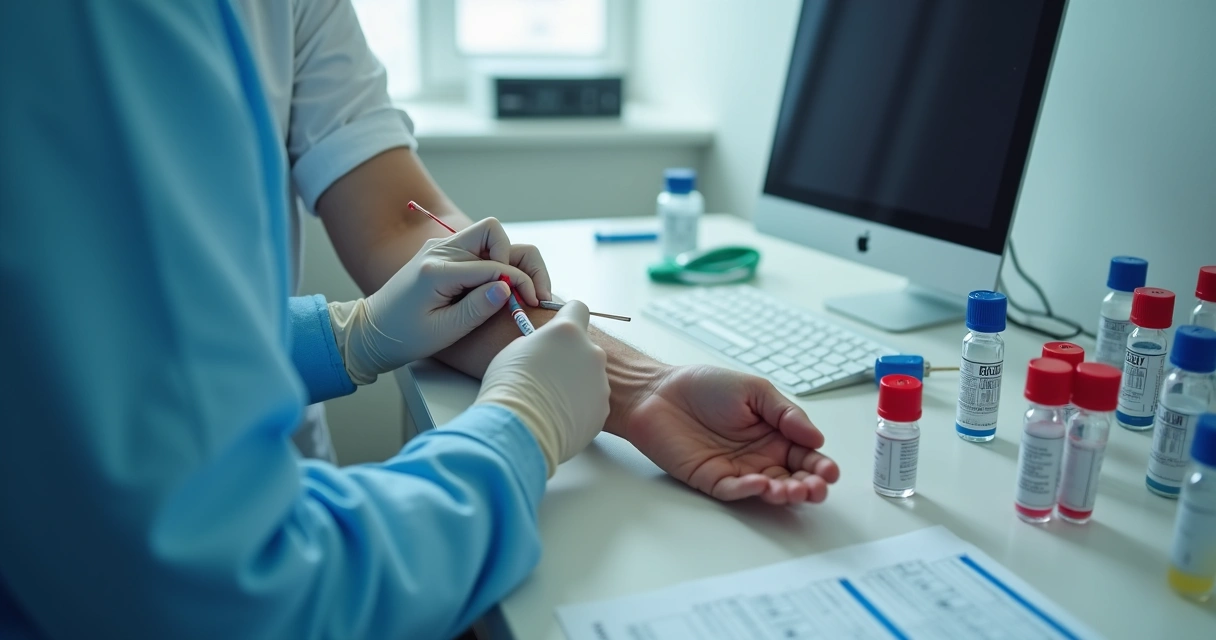 Coleta de amostras de sangue para exames laboratoriais em paciente com suspeita de sepse 