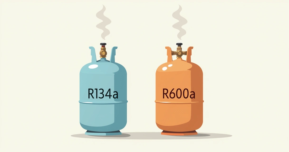 Ampolas de gás refrigerante R600a e R134a lado a lado 