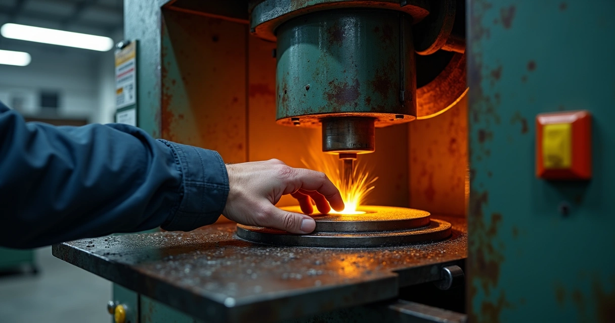 Equipamento industrial sem proteção causando risco de amputação em indústria 