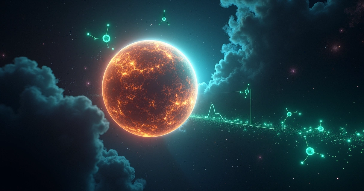 Anã marrom Wolf 1130C com representação digital da atmosfera e moléculas de fosfina 