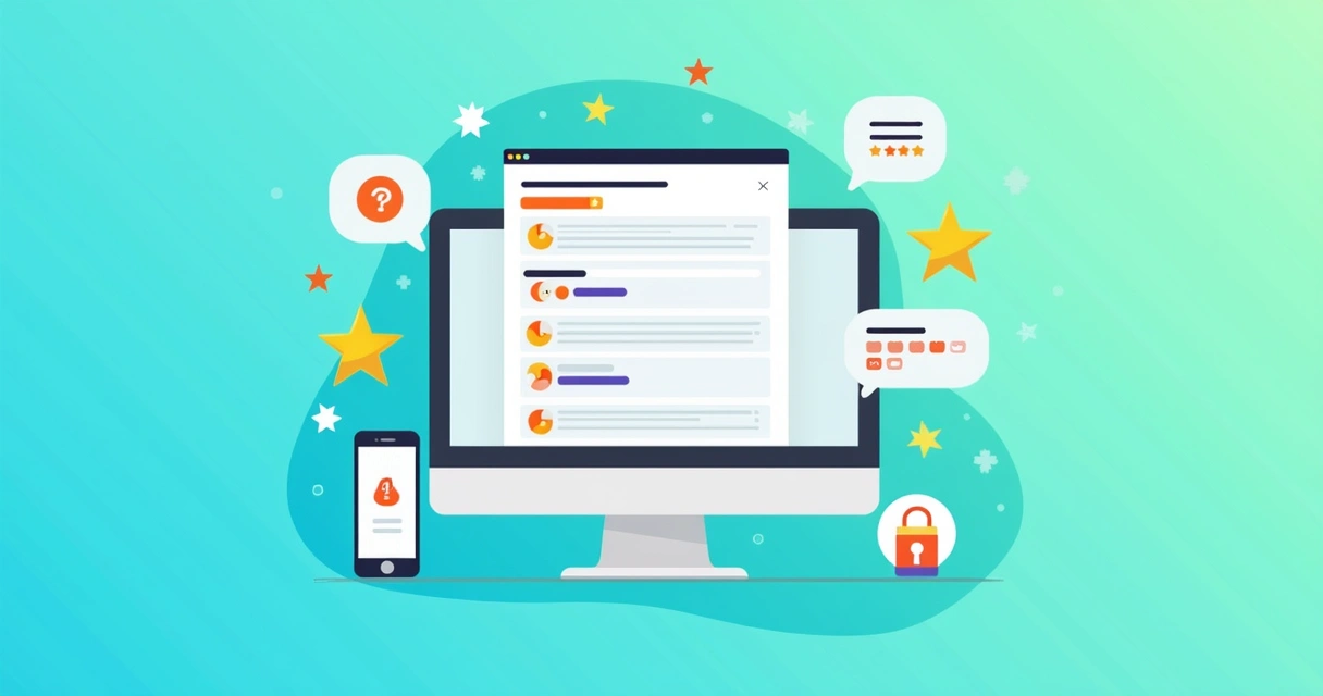 A ilustração de um computador analisando avaliações de clientes sobre fornecedores de seguidores.