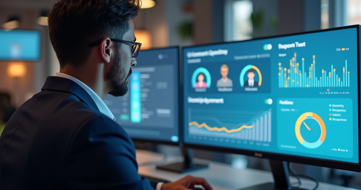 Recrutador analisando currículos com inteligência artificial 