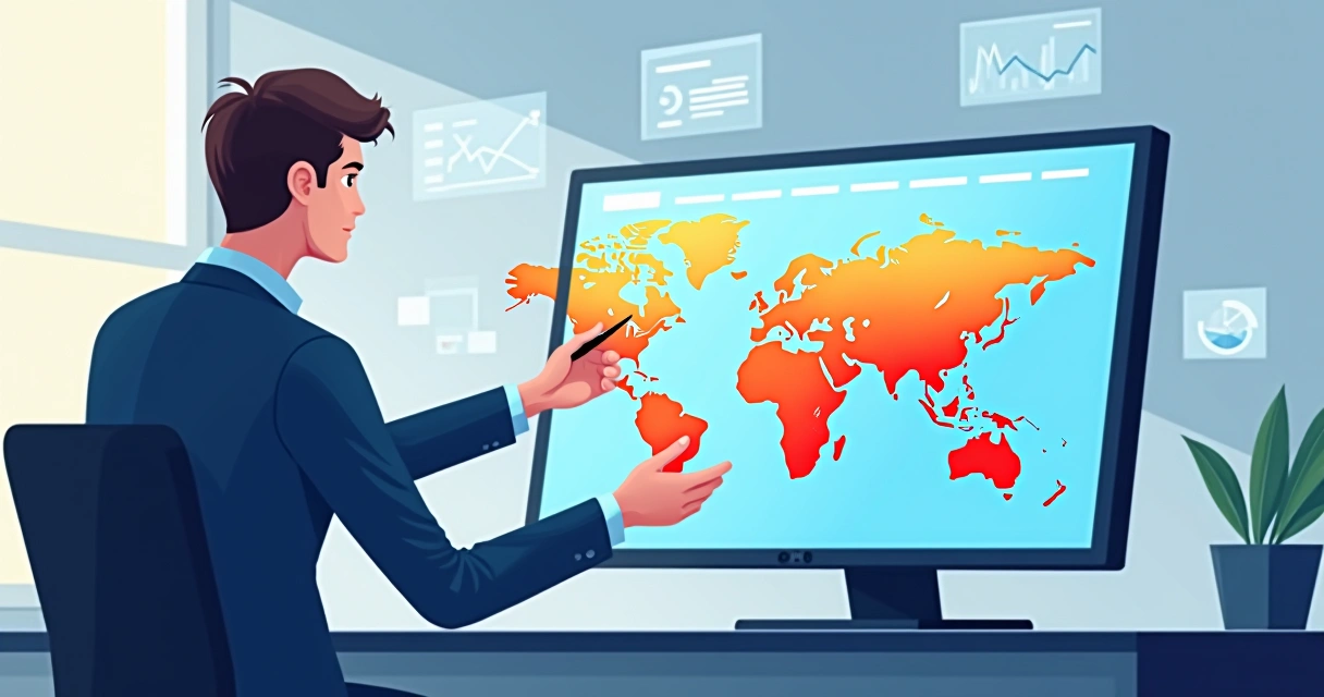 Profissional observando mapa digital com zonas destacadas por incidência de menções negativas