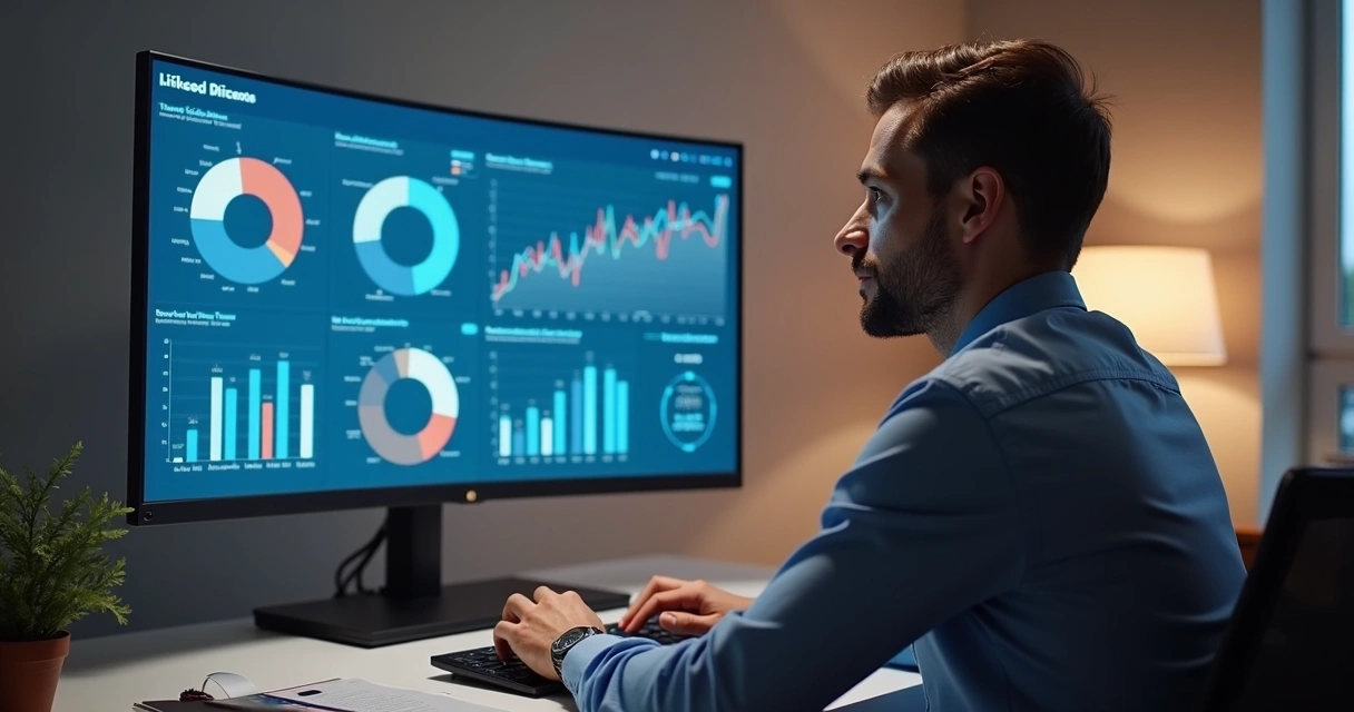 Analista B2B visualizando gráficos de captação de leads