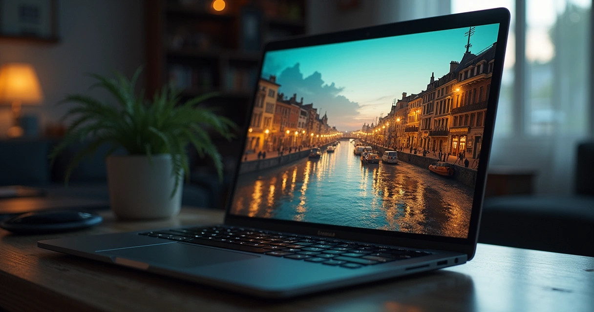 Pessoa analisando gráficos de desempenho de vídeos em laptop moderno 