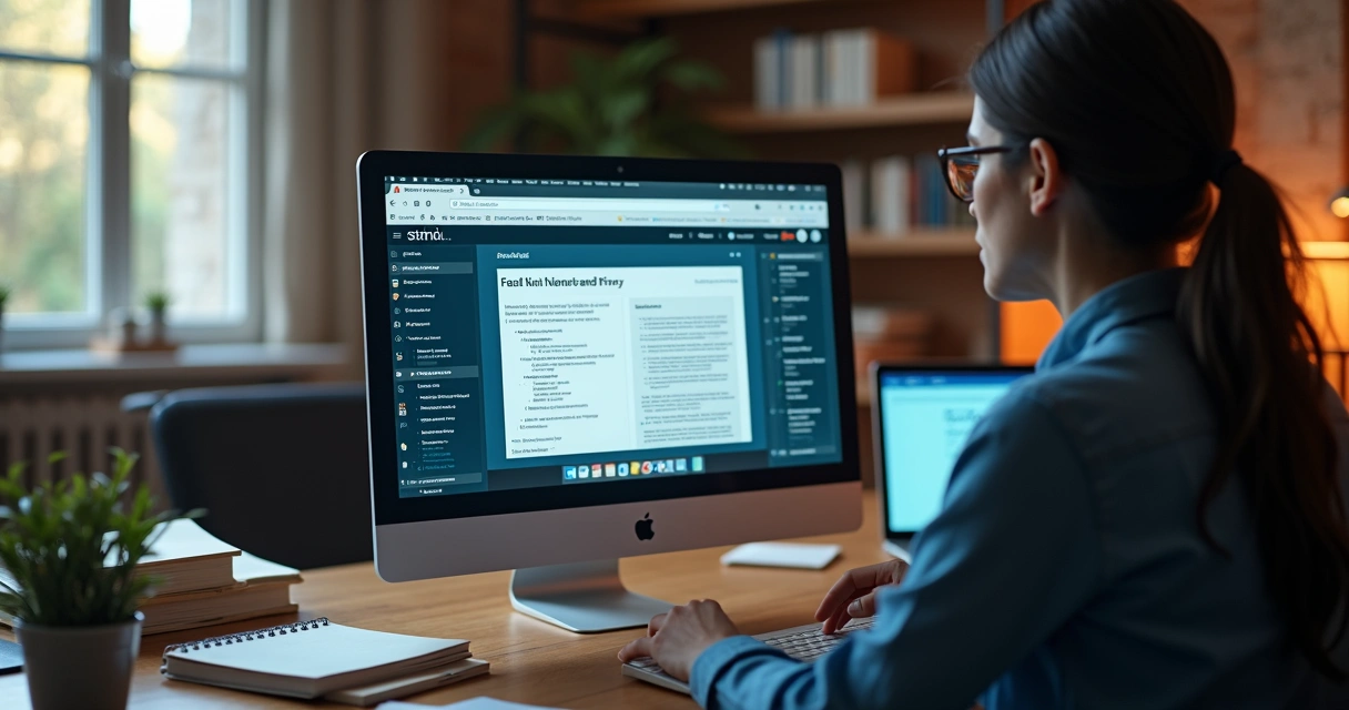 Analista revisando legislações e políticas no computador 