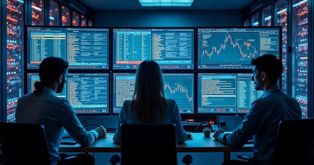 Equipe de TI analisando tela de servidor com muitos logs 