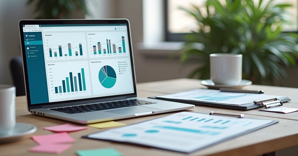 Profissional avaliando dados de mercado de clínica odontológica em tela ampla
