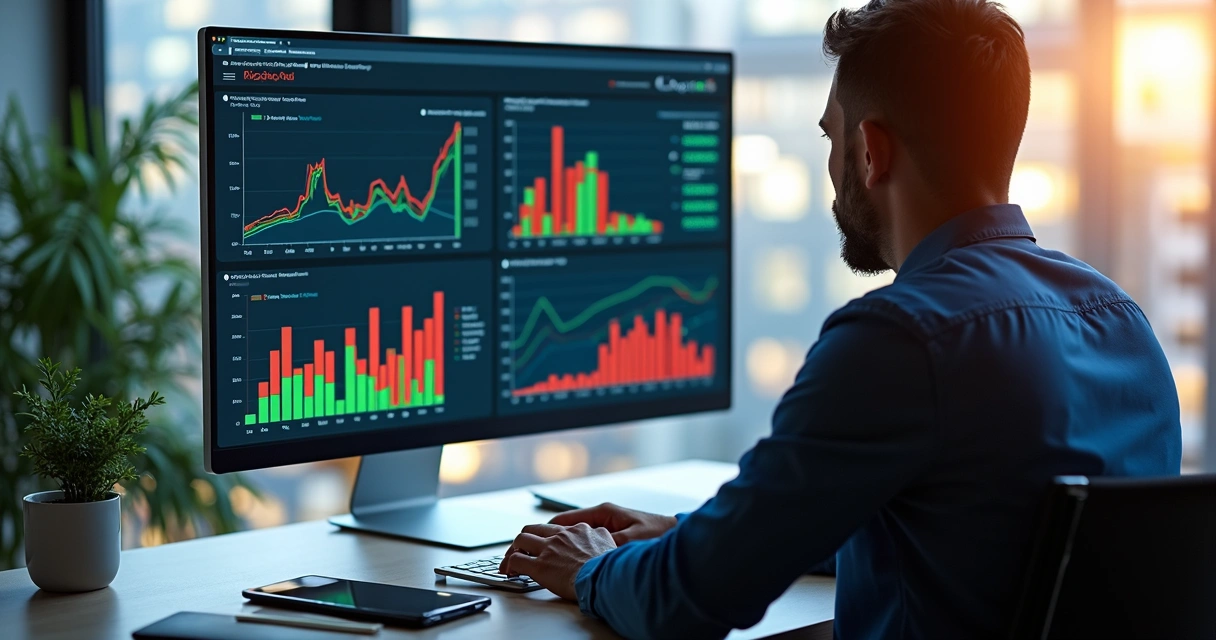 Profissional de marketing analisando gráficos de oportunidades em um relatório digital