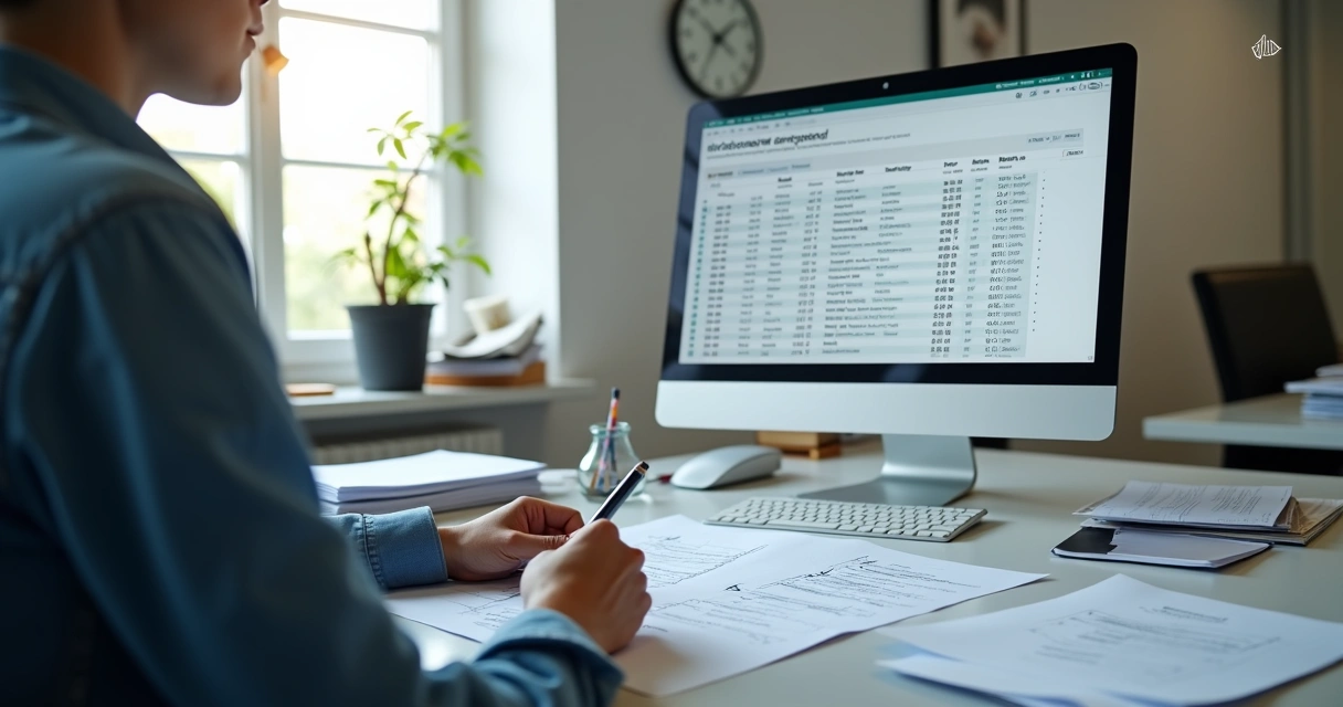 Pessoa analisando relatório de ponto eletrônico em tela de computador 