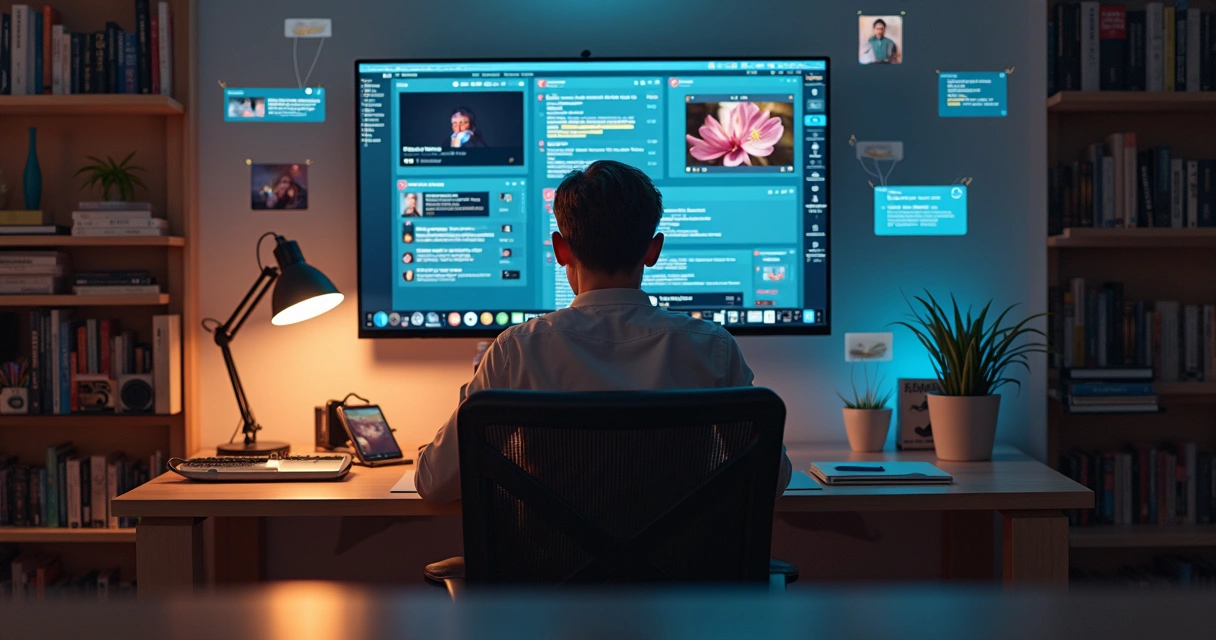 Pessoa com gráficos de tendências e ícones de feedbacks em segundo plano 