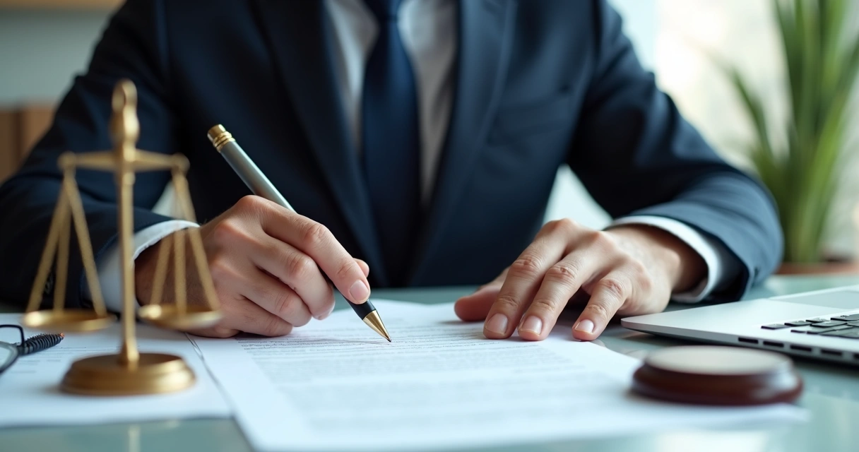 Advogado analisando documentos de compra de terreno