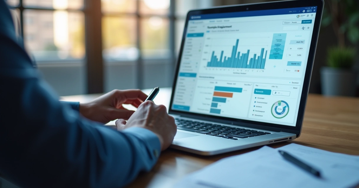 Profissional analisando ajustes de pontuação de leads em laptop