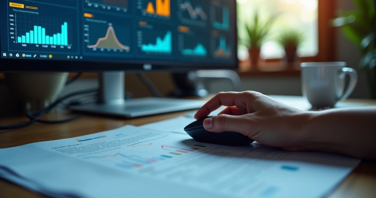 Profissional analisando alertas de riscos fiscais em computador