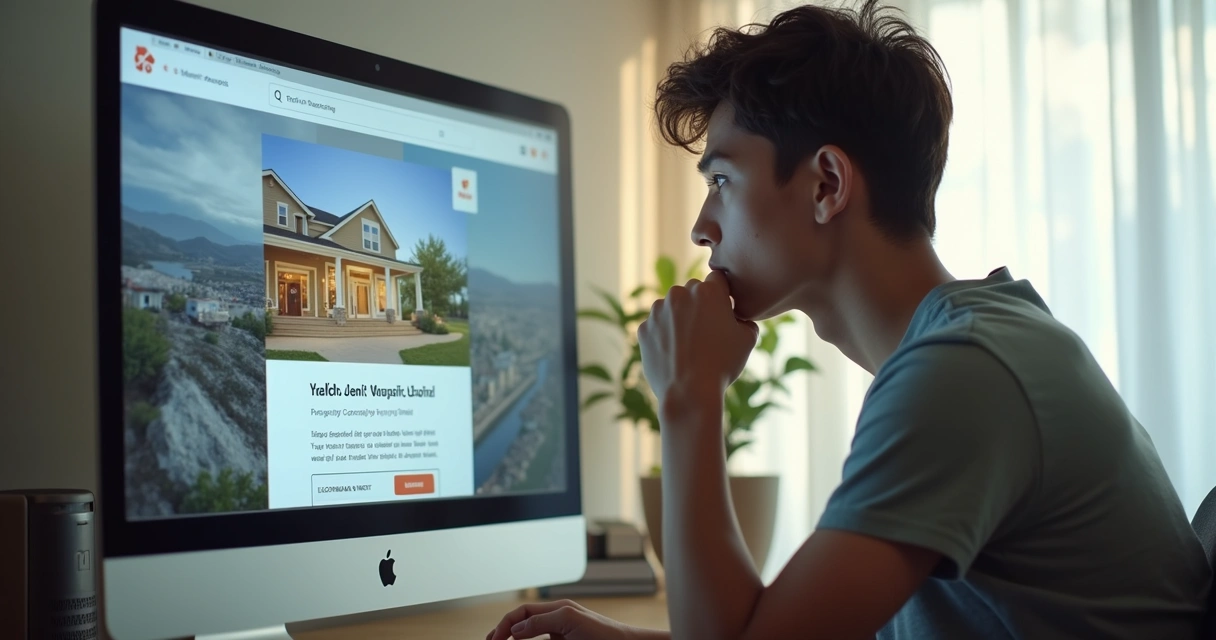 Pessoa analisando anúncio de casa de temporada em Orlando no computador 