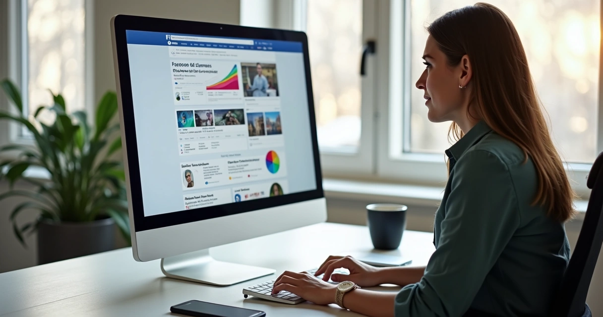 Pessoa analisando anúncios em notebook com gráficos coloridos ao lado