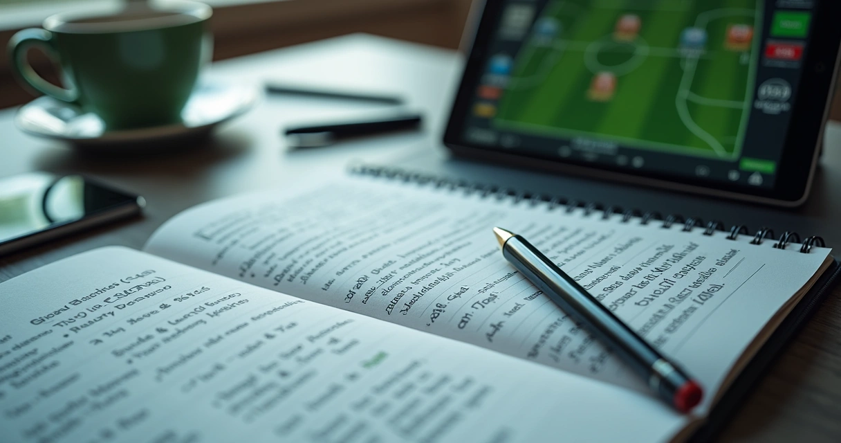 Caderno com análise de apostas e gráficos esportivos 