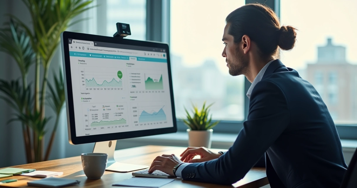 Funcionário analisando dados de crédito na tela do computador