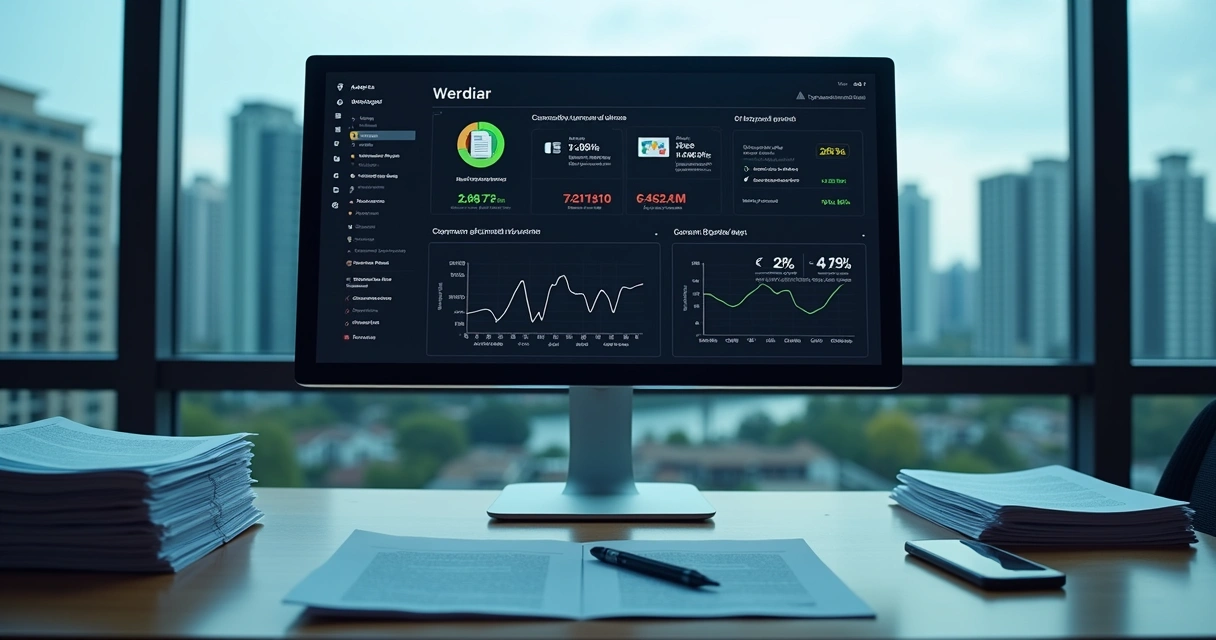 Tela de computador com documentos de leilão sendo analisados automaticamente 