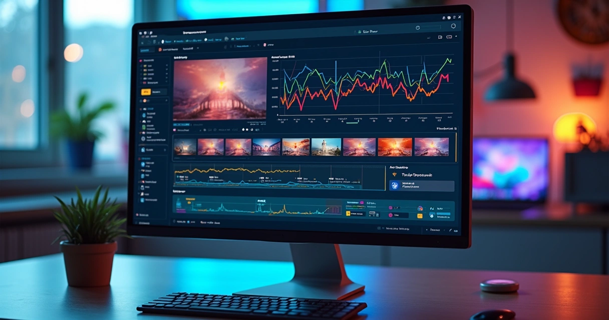 Processo de análise automática de vídeo com gráficos coloridos e elementos de inteligência artificial. 