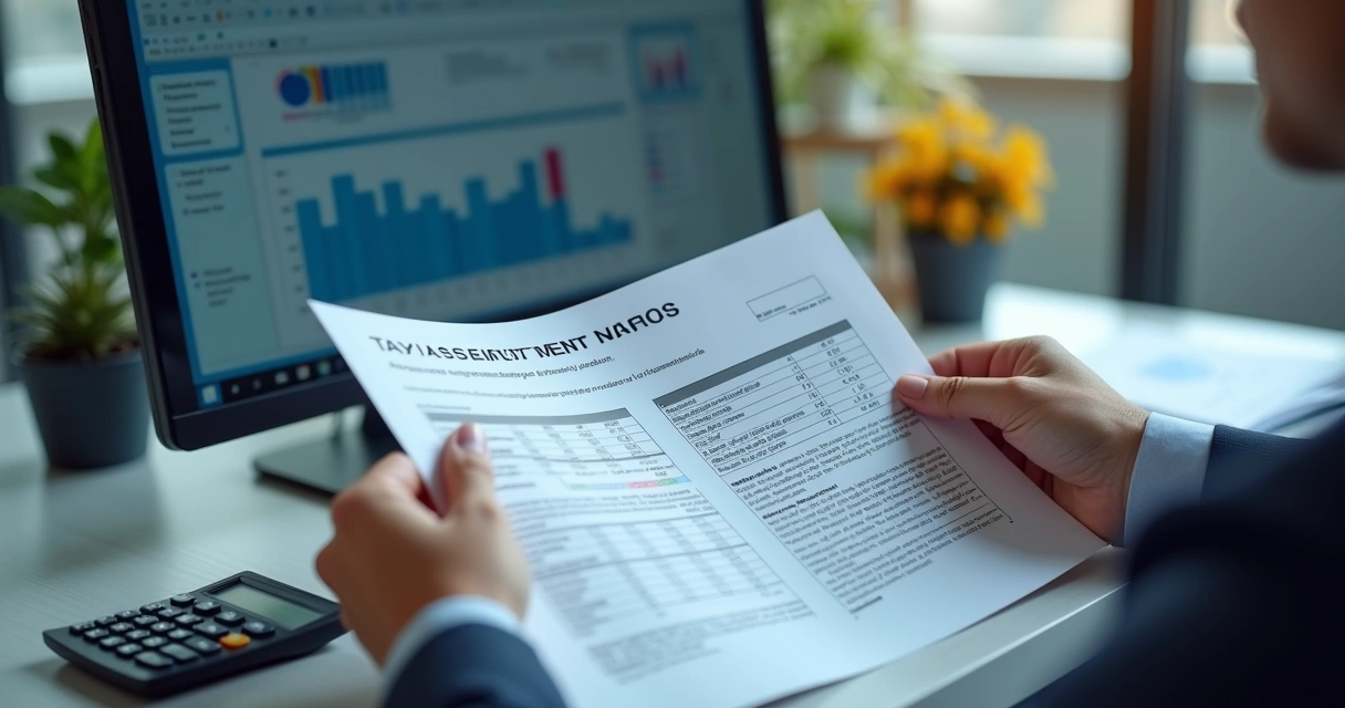 Profissional analisando autuação de INSS com computador e planilhas 