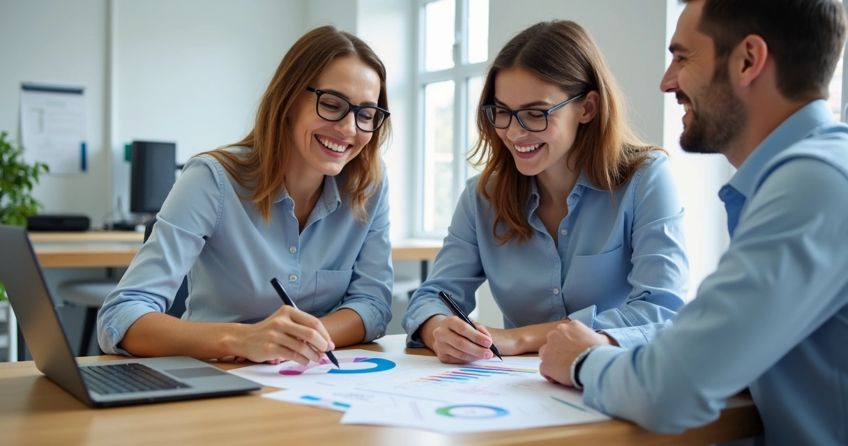 Equipe analisando gráficos e métricas de desempenho de newsletter em reunião de marketing 