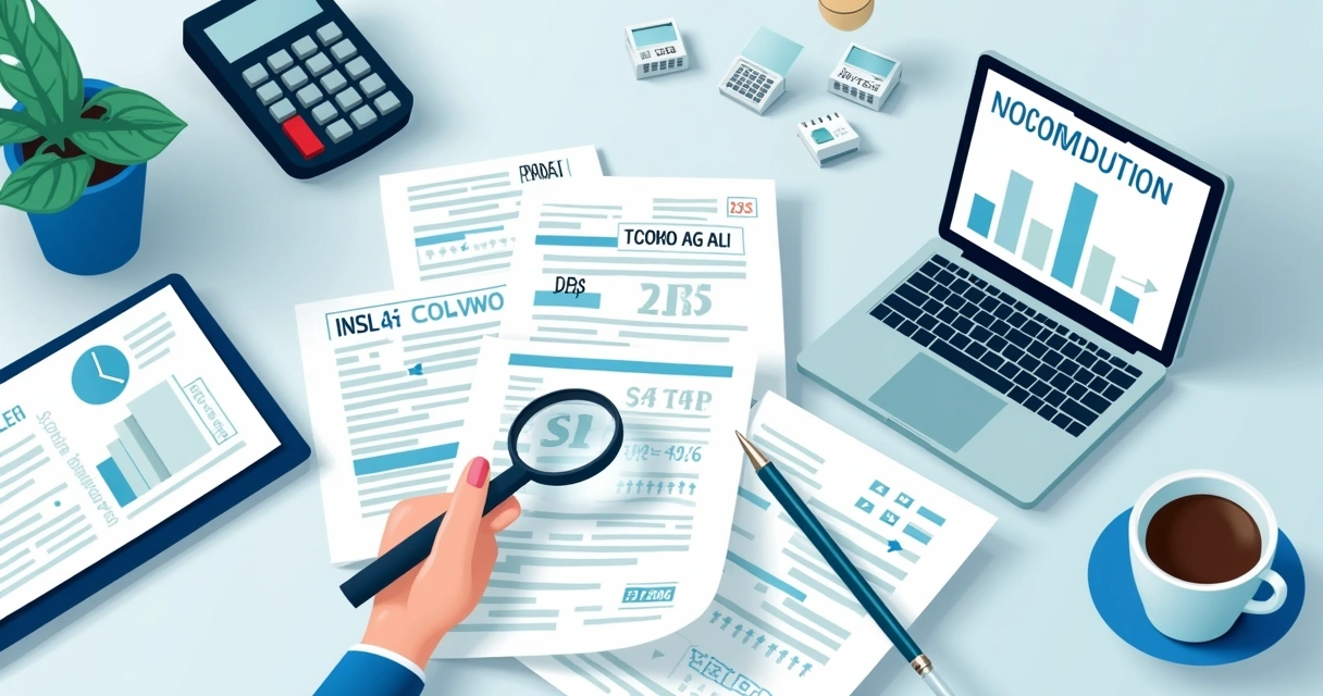 Documentos do INSS sendo analisados com lupa e calculadora
