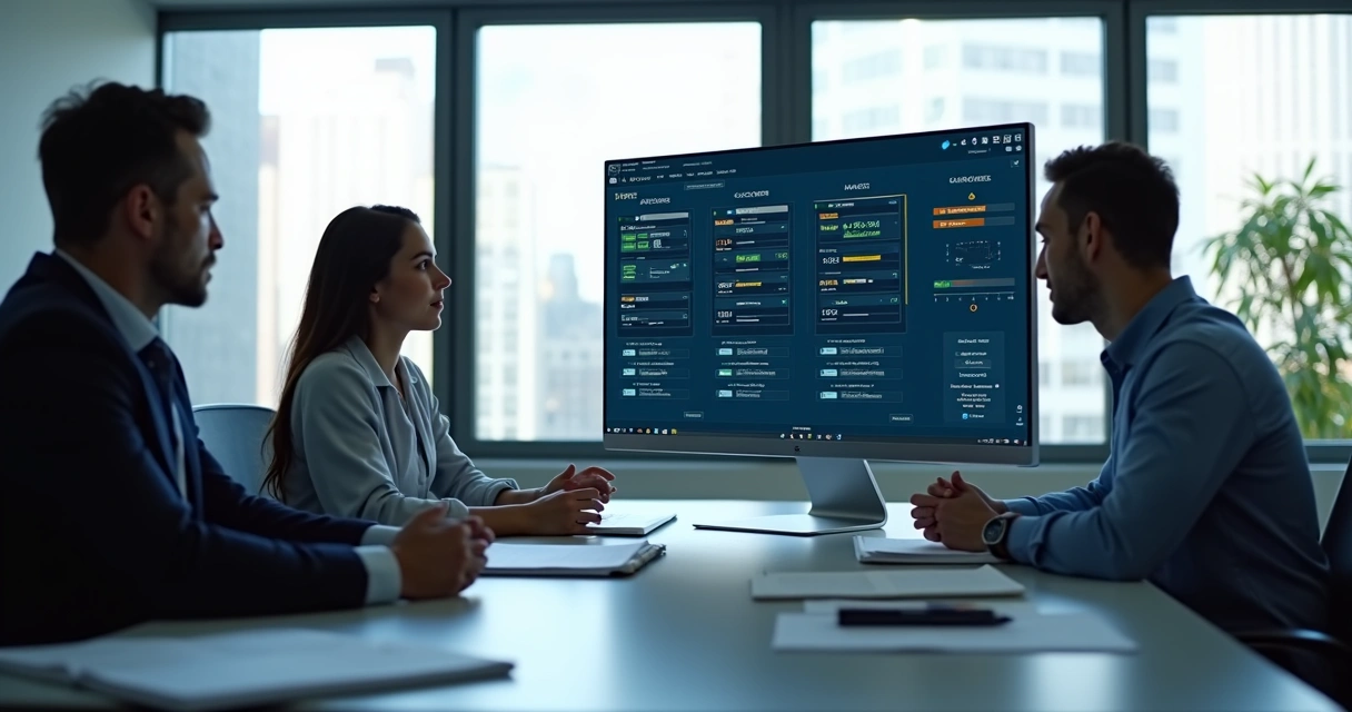 Equipe analisando cadastros em painel de dados 