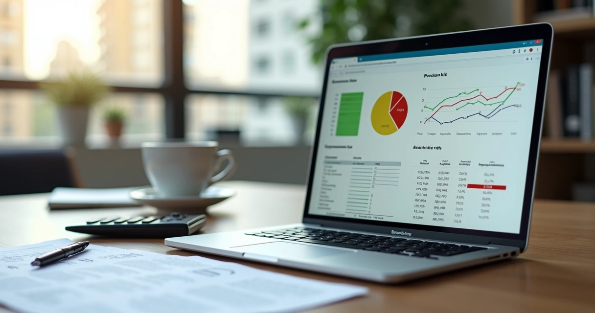 Painel com análise de cadastro de PME em notebook e documentos na mesa