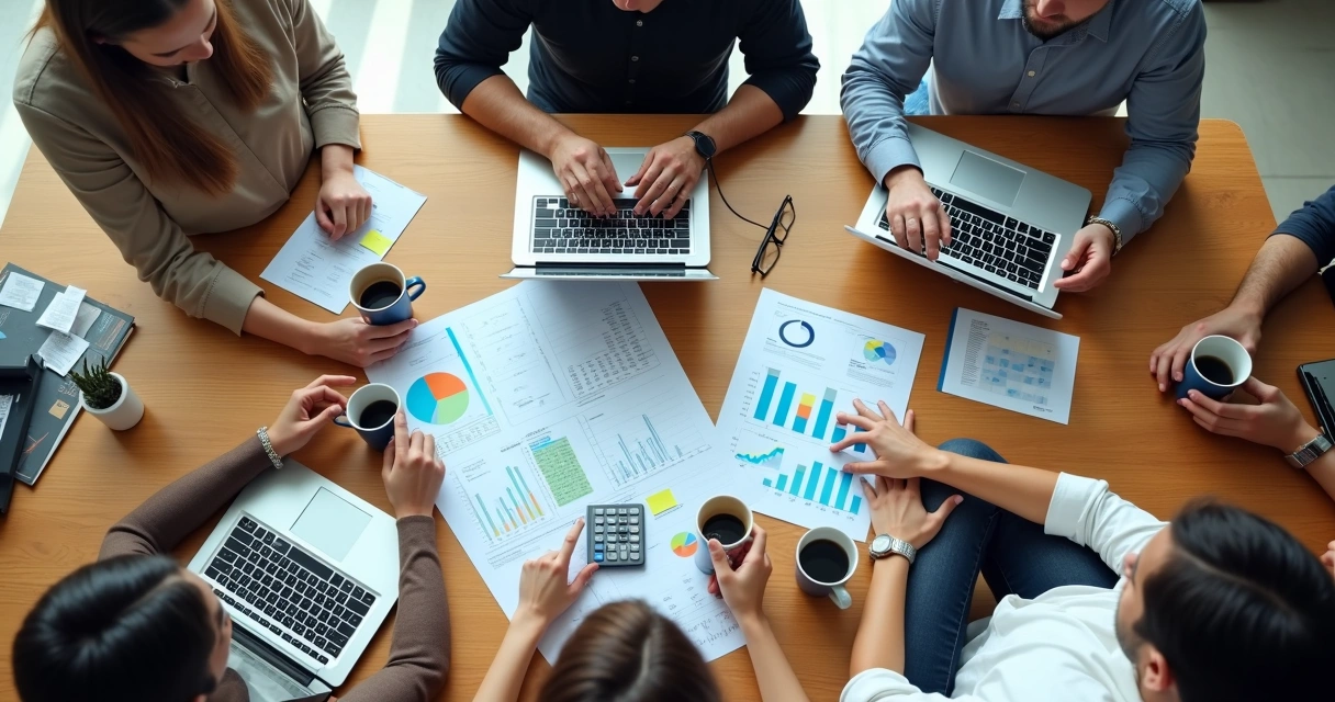 Análise gráfica de caixa em empresa na mesa de trabalho 