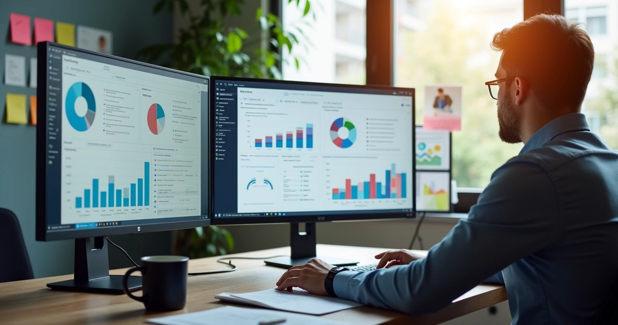 Especialista analisando campanhas digitais em computador 