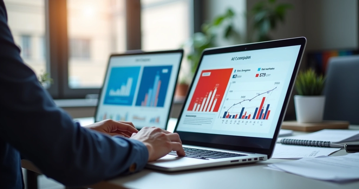 Dashboard com gráficos de desempenho de anúncios lado a lado