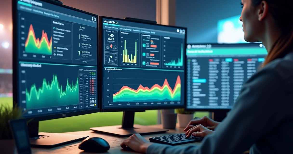 Análise detalhada de canais de futebol com gráficos de métricas e indicadores de brand safety 