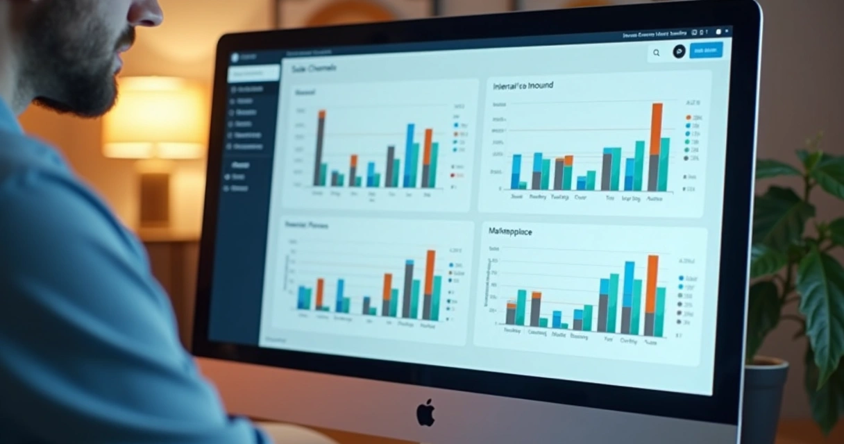 Gráfico comparando desempenho de canais de vendas com métricas de conversão e ticket médio em uma empresa 