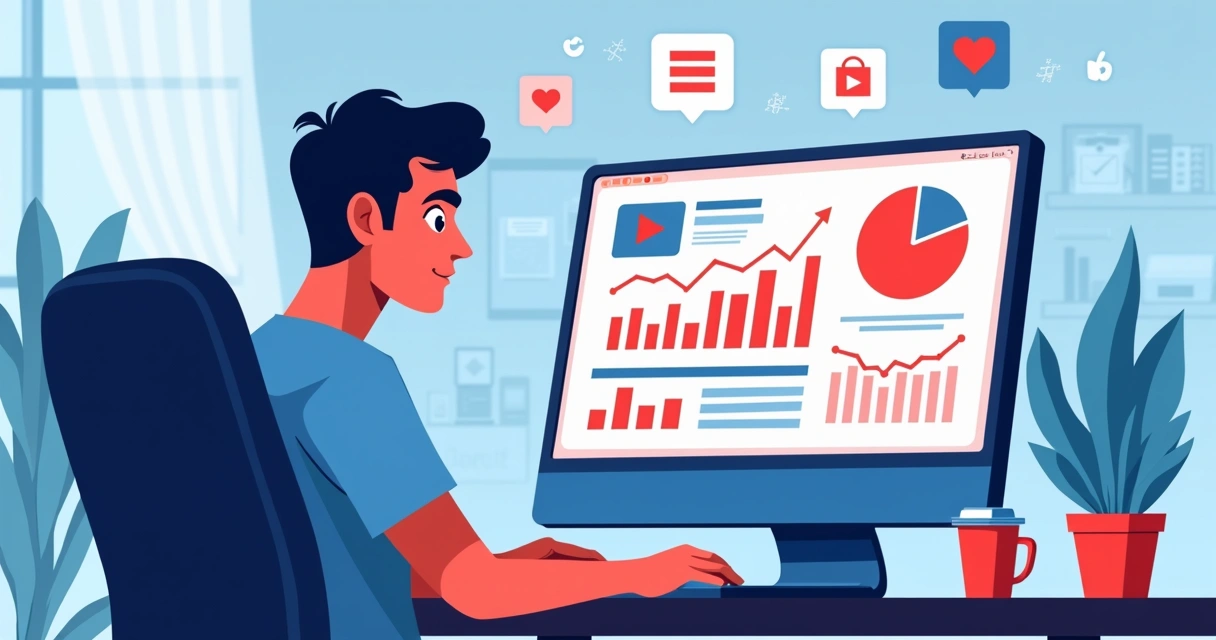 Pessoa analisando métricas no painel do YouTube 