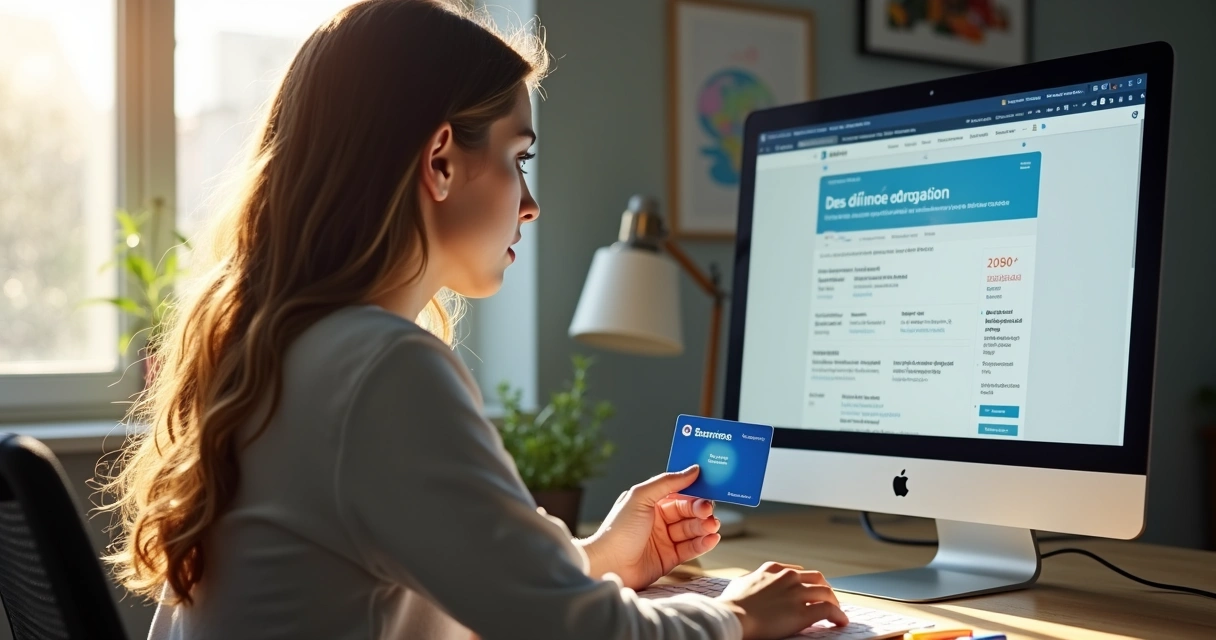 Mulher utilizando computador para comparar carteira de trabalho e extrato CNIS 