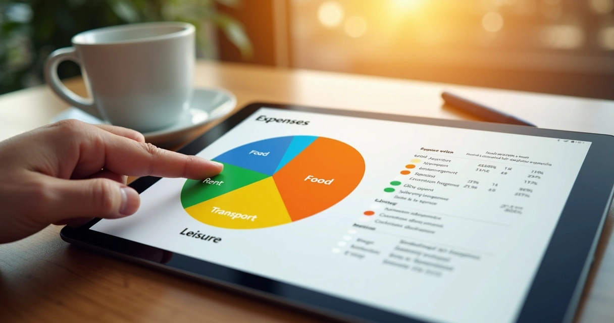Gráfico colorido mostrando categorias de despesas em app de finanças