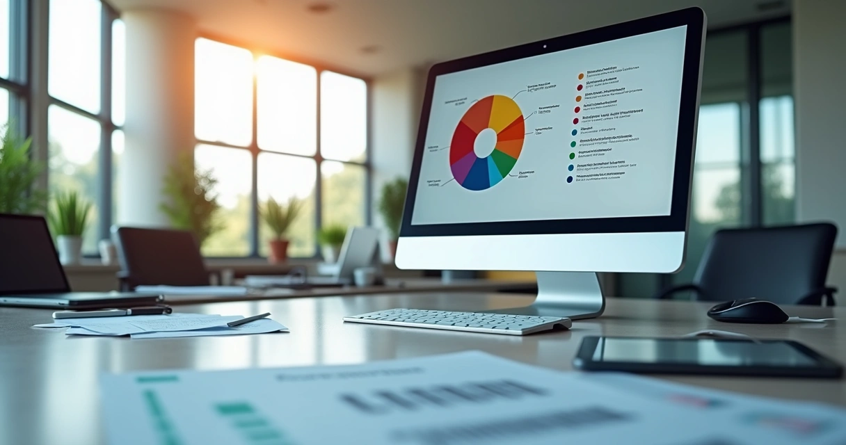 Gráfico colorido de pizza dividido em centros de custos empresariais 