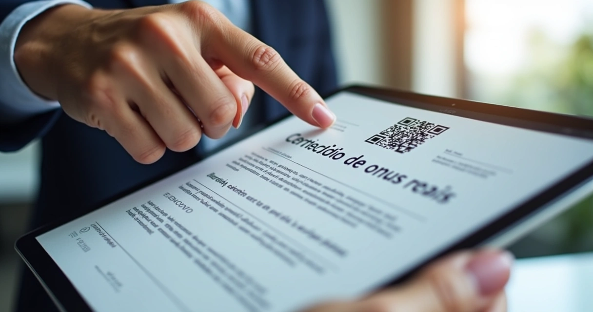 Corretor aponta QR code de certidão digital para cliente 