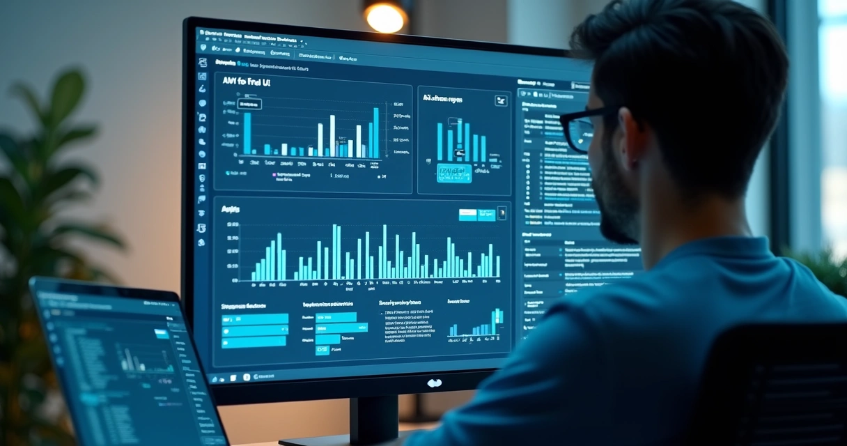 Profissional analisando citações de IA no computador 