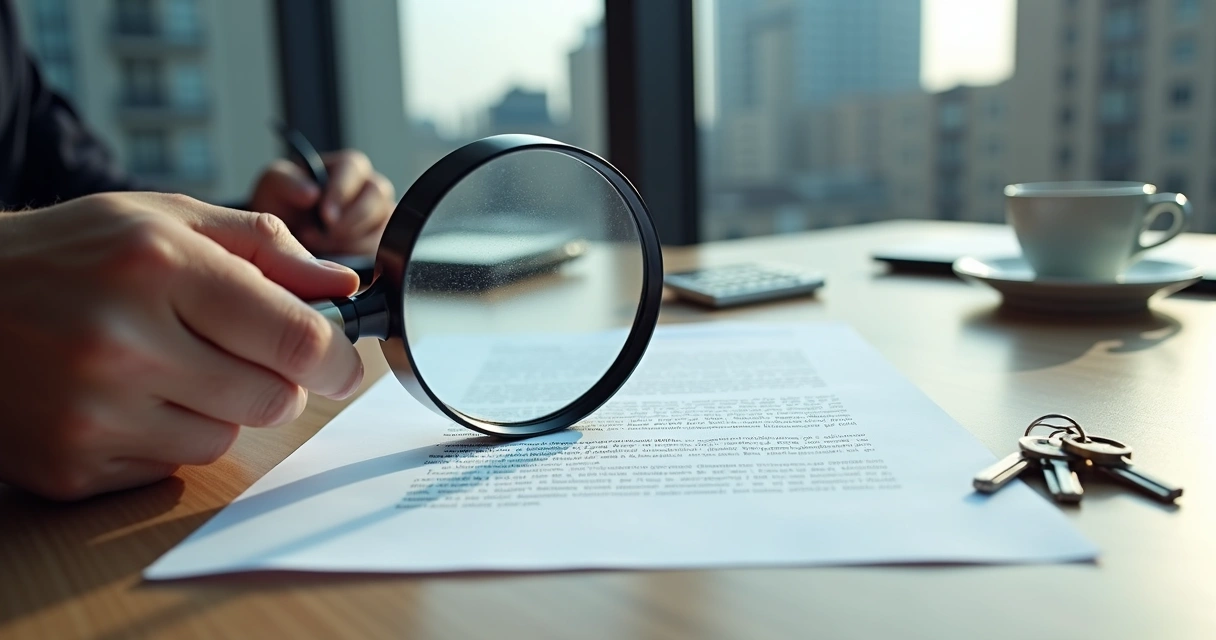 Pessoa analisando contrato de aluguel com lupa 