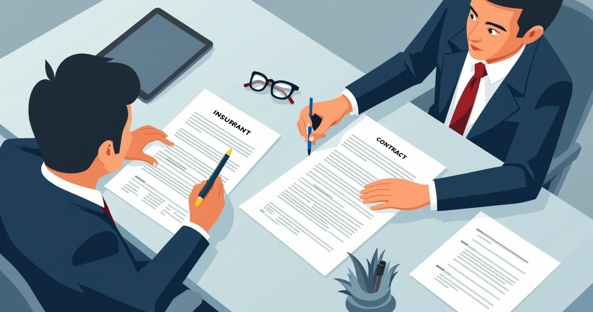 Corretor analisando um contrato de seguro com cláusulas em destaque 